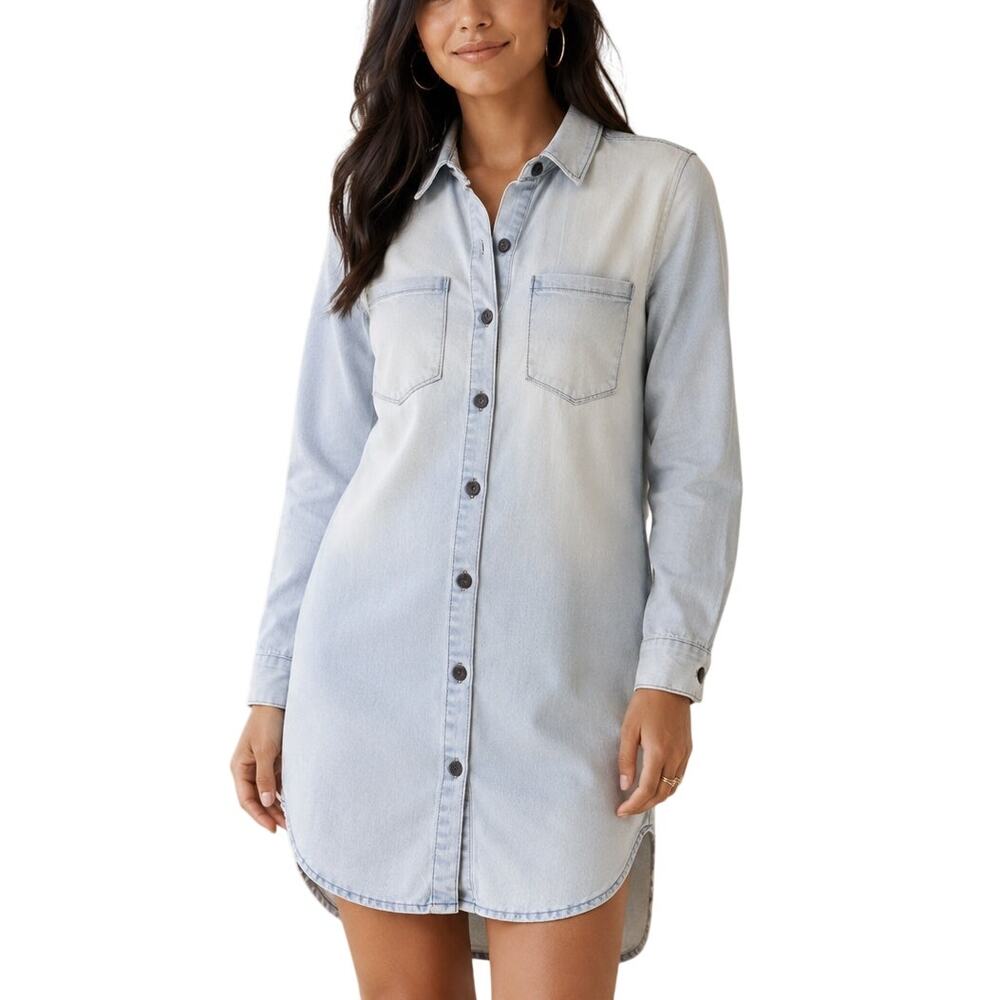 Forever 21 Light Wash Denim Button Front Shirt Dress Small NWT Coastal Western